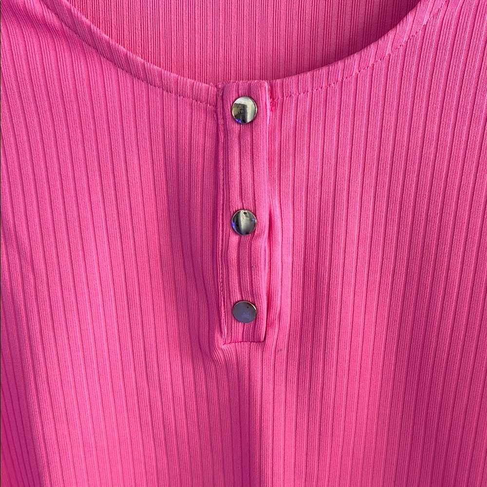 Pink Ribbed Button-Front Women's Top - Picture 2 of 8